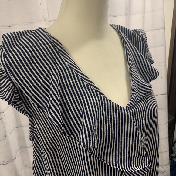 Monteau Striped Tie Front Ruffle Blouse Sailor - Picture 4 of 14